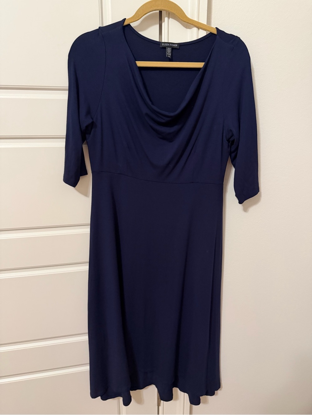 Eileen Fisher Navy Cowl Neck Fit-and-Flare Dress
